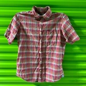 Cremieux Classics Mens Small Pink Plaid Short Sleeve Button Down Shirt Cotton